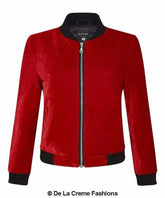 De La Creme - Womens Velvet Zip-Thru Varsity Bomber Jacket - foxberryparkproducts