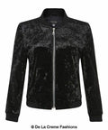 De La Creme - Womens Velvet Zip-Thru Varsity Bomber Jacket - foxberryparkproducts