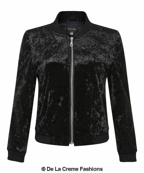 De La Creme - Womens Velvet Zip-Thru Varsity Bomber Jacket - foxberryparkproducts