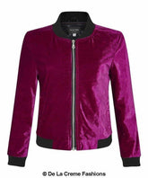 De La Creme - Womens Velvet Zip-Thru Varsity Bomber Jacket - foxberryparkproducts