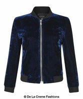 De La Creme - Womens Velvet Zip-Thru Varsity Bomber Jacket - foxberryparkproducts