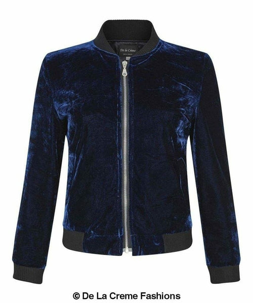 De La Creme - Womens Velvet Zip-Thru Varsity Bomber Jacket - foxberryparkproducts