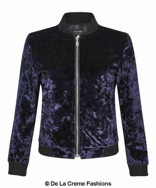 De La Creme - Womens Velvet Zip-Thru Varsity Bomber Jacket - foxberryparkproducts
