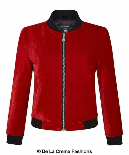 De La Creme - Womens Velvet Zip-Thru Varsity Bomber Jacket - foxberryparkproducts