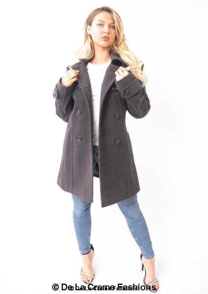 Womens Wool Feel Double Breasted Hooded Coat - foxberryparkproducts