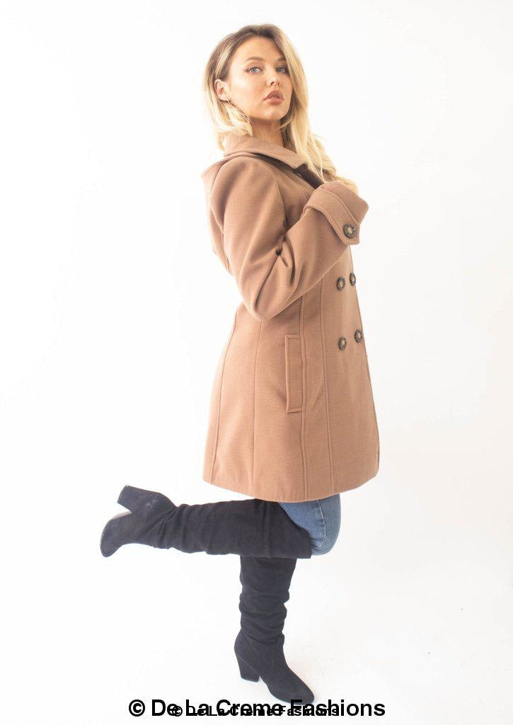 Womens Wool Feel Double Breasted Hooded Coat - foxberryparkproducts