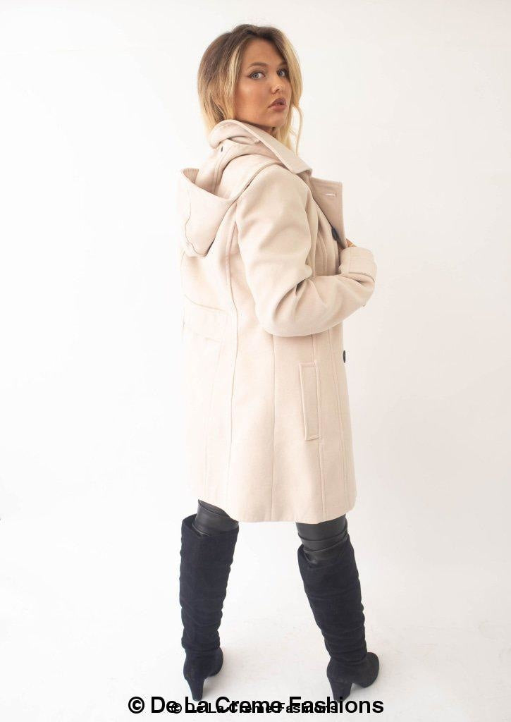 Womens Wool Feel Double Breasted Hooded Coat - foxberryparkproducts
