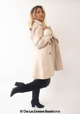 Womens Wool Feel Double Breasted Hooded Coat - foxberryparkproducts