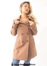 Womens Wool Feel Double Breasted Hooded Coat - foxberryparkproducts