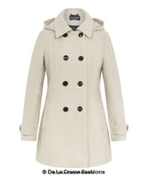 Womens Wool Feel Double Breasted Hooded Coat - foxberryparkproducts