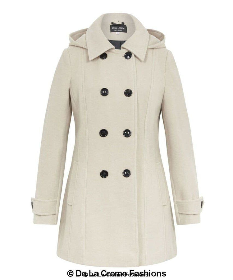 Womens Wool Feel Double Breasted Hooded Coat - foxberryparkproducts