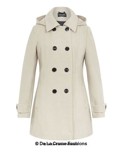 Womens Wool Feel Double Breasted Hooded Coat - foxberryparkproducts