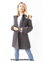 Womens Wool Feel Double Breasted Hooded Coat - foxberryparkproducts