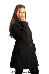 Womens Wool Feel Double Breasted Hooded Coat - foxberryparkproducts