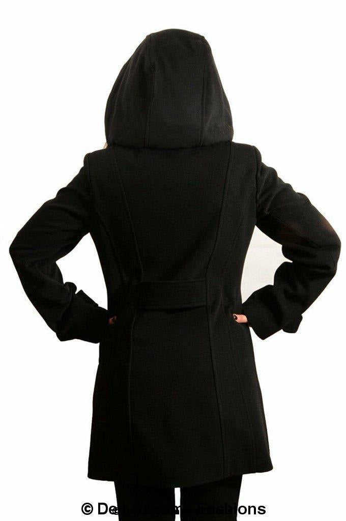Womens Wool Feel Double Breasted Hooded Coat - foxberryparkproducts
