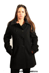 Womens Wool Feel Double Breasted Hooded Coat - foxberryparkproducts