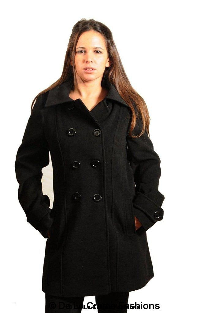 Womens Wool Feel Double Breasted Hooded Coat - foxberryparkproducts