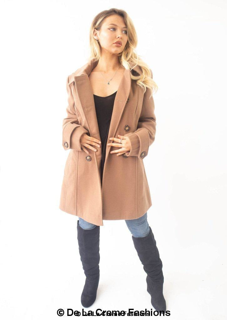 Womens Wool Feel Double Breasted Hooded Coat - foxberryparkproducts