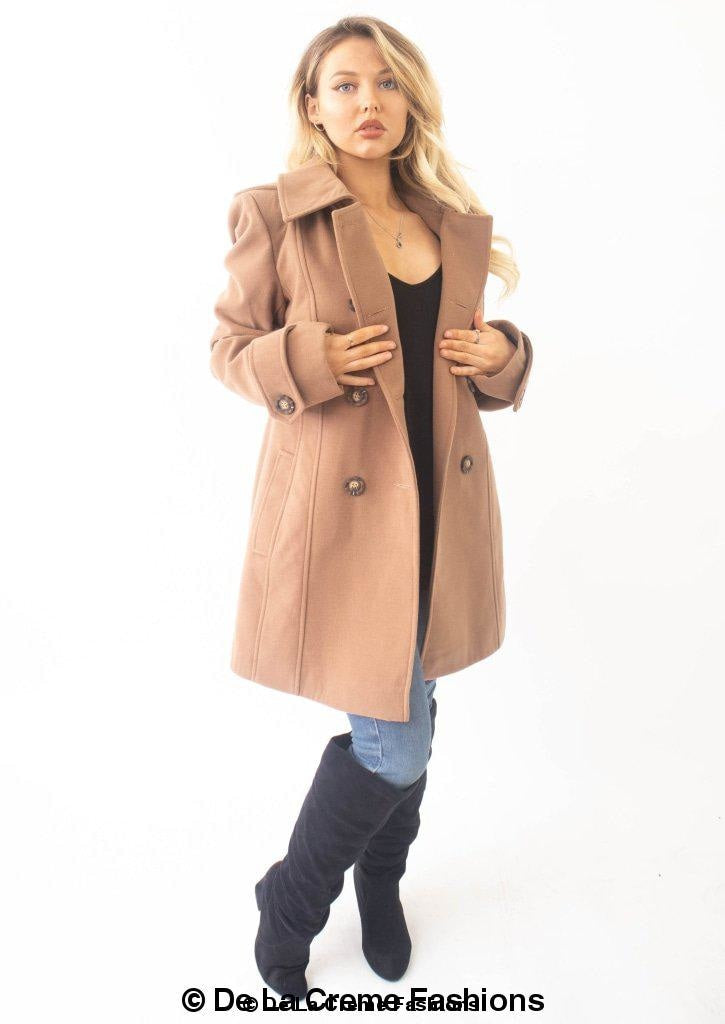 Womens Wool Feel Double Breasted Hooded Coat - foxberryparkproducts