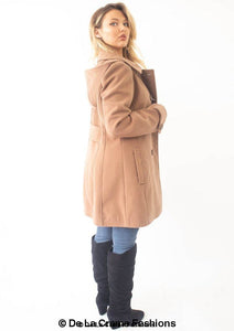 Womens Wool Feel Double Breasted Hooded Coat - foxberryparkproducts