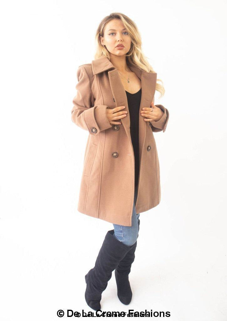 Womens Wool Feel Double Breasted Hooded Coat - foxberryparkproducts