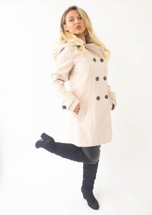 Womens Wool Feel Double Breasted Hooded Coat - foxberryparkproducts