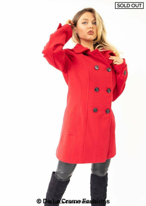 Womens Wool Feel Double Breasted Hooded Coat - foxberryparkproducts