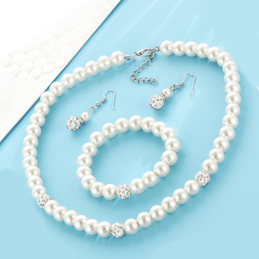 Necklace  3pc Pearl Shamballa Set Austrian Crystals 18K White Gold Plate  ID A112-1143 - foxberryparkproducts