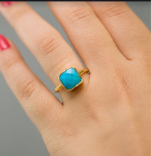 Load image into Gallery viewer, Simple Square Turquoise 18k Gold Plated Ring
