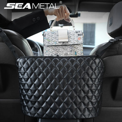 Car Handbag Holder Luxury Leather Seat Back Organizer Mesh Large Capacity Bag Automotive Goods Storage Pocket Seat Crevice Net - foxberryparkproducts
