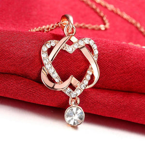 Crystal Double Heart Necklace in 18K Rose Gold Plated - foxberryparkproducts