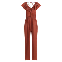 Load image into Gallery viewer, European And American Women&#39;s Solid Color Open Back Jumpsuit Summer Off Shoulder Casual Sundress Women Beachwear Jumpsuit Ruffle High Waist Jumpsuits Female Overalls Body Mujer - foxberrypark
