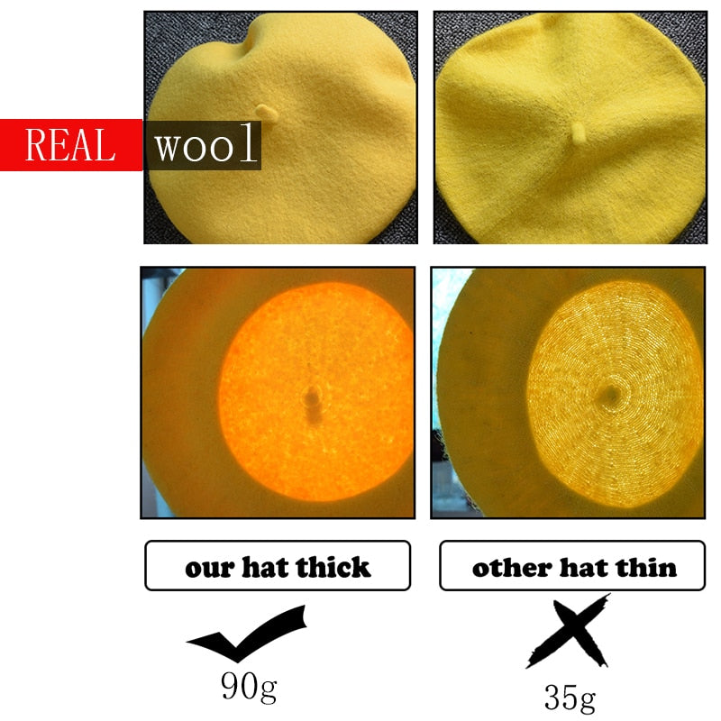 Autumn Winter Hat 100%  Wool Thick  Berets French Artist Beret - foxberryparkproducts