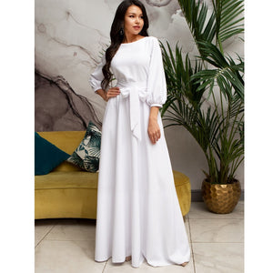 Autumn Women Casual Bow Maxi Sashes Dress - foxberryparkproducts