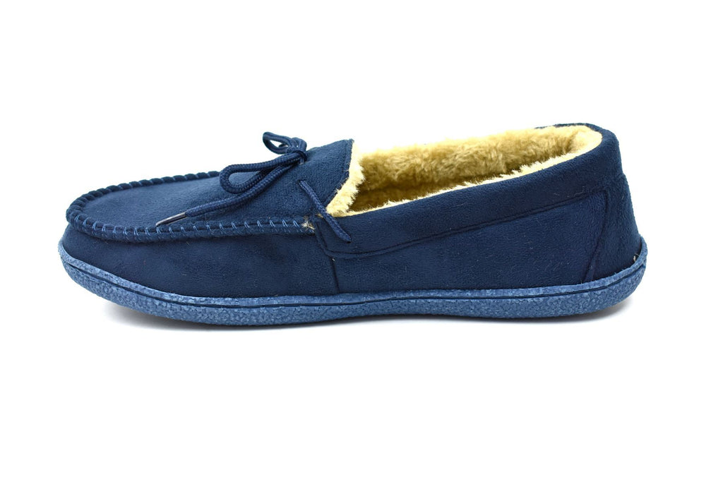 Men's Bow Faux Fur Lined Slippers Navy - foxberryparkproducts