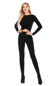 Women Yoga Front Knot Crossover Long Sleeve Top Athletic Gym Workout - foxberryparkproducts