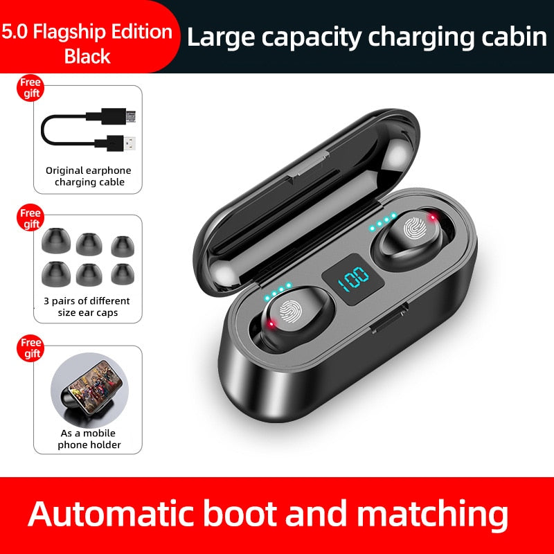 New F9 Wireless Headphones Bluetooth 5.0 Earphone TWS HIFI Mini In-ear Sports Running Headset Support iOS/Android Phones HD Call - foxberryparkproducts