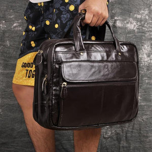 Top Quality Men Real Leather Antique Style 15.6" Laptop Briefcase - foxberryparkproducts