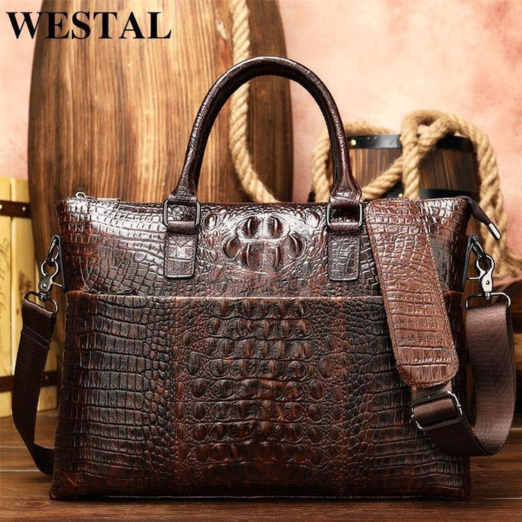 WESTAL Men Genuine Leather Laptop Briefcase - foxberryparkproducts