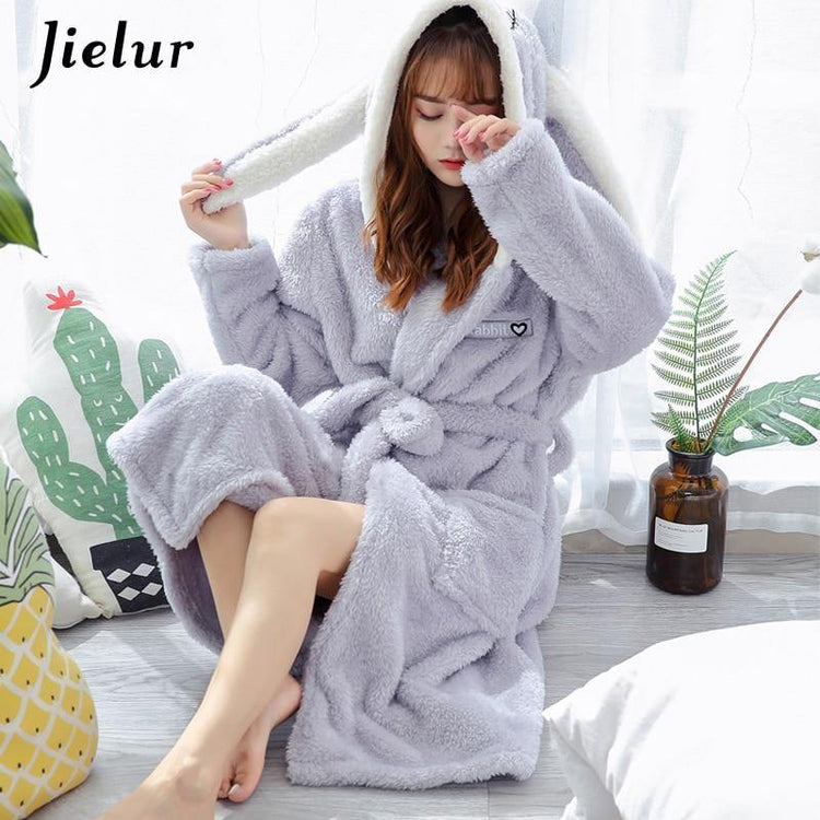 Super Comfortable Coral Velvet Bathrobe Women Warm Hooded Robe - foxberryparkproducts