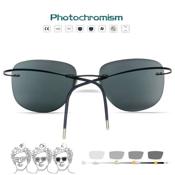 Titanium Transition Aviation Sunglasses Photochromic  Rimless Eyeglasses Men - foxberryparkproducts
