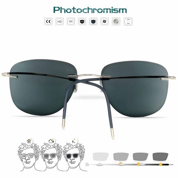 Titanium Transition Aviation Sunglasses Photochromic  Rimless Eyeglasses Men - foxberryparkproducts
