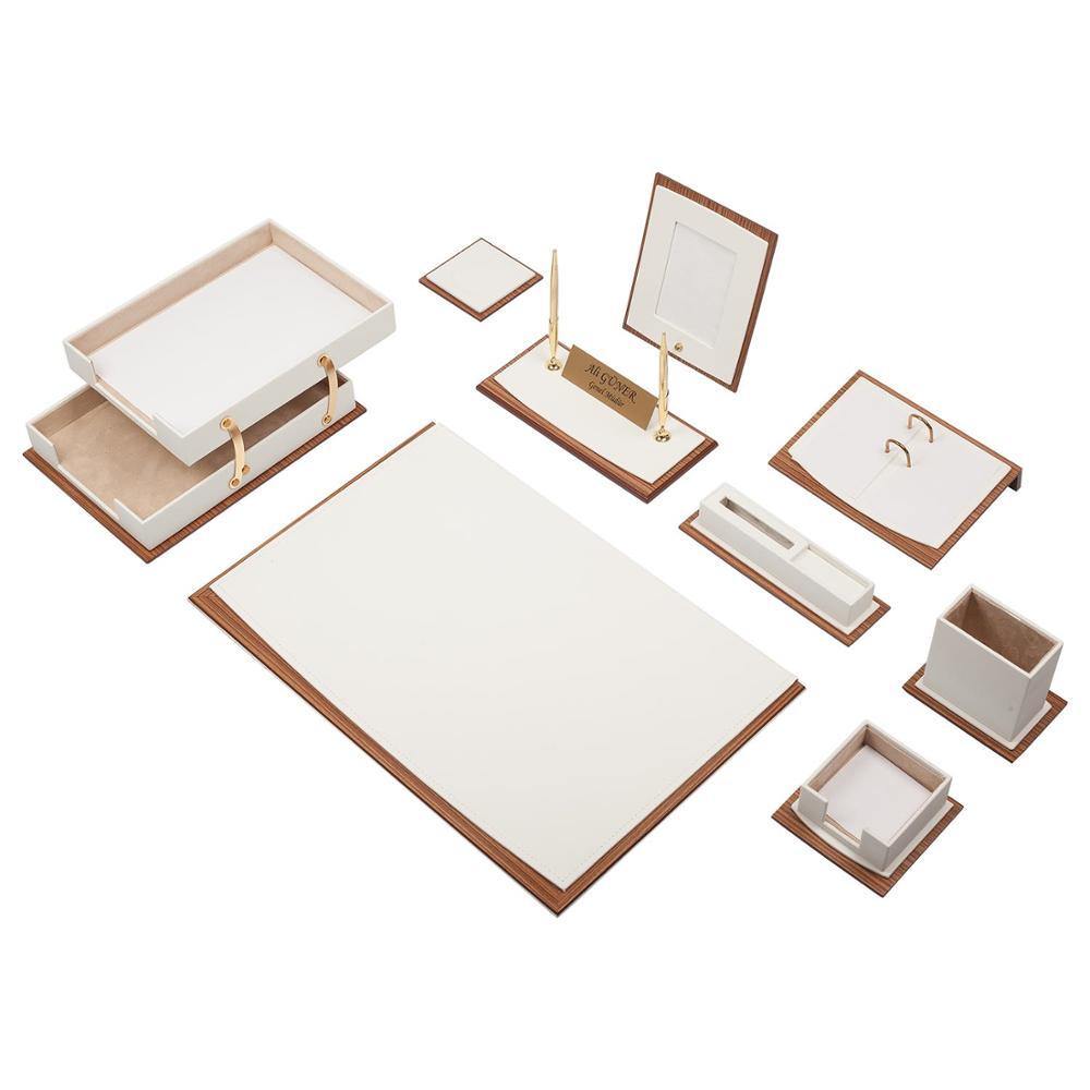 Star Luxury Leather&Wood Desk Set 11 Pieces With Double Tray - foxberryparkproducts
