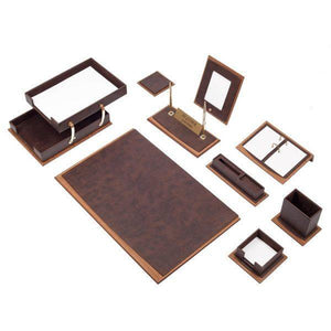 Star Luxury Leather&Wood Desk Set 11 Pieces With Double Tray - foxberryparkproducts