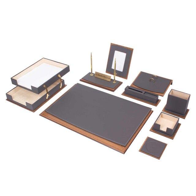 Star Luxury Leather&Wood Desk Set 11 Pieces With Double Tray - foxberryparkproducts
