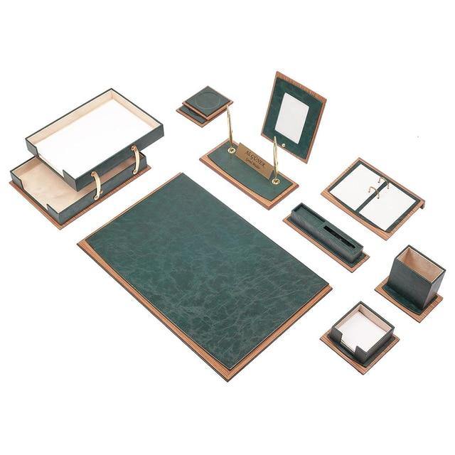 Star Luxury Leather&Wood Desk Set 11 Pieces With Double Tray - foxberryparkproducts