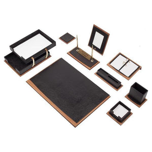Star Luxury Leather&Wood Desk Set 11 Pieces With Double Tray - foxberryparkproducts