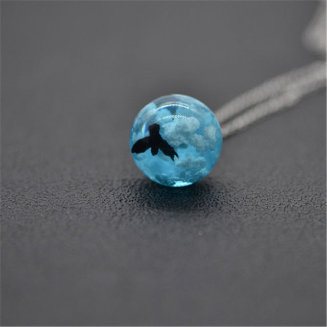 Chic Transparent Resin Rould Ball Moon Pendant Necklace - foxberryparkproducts