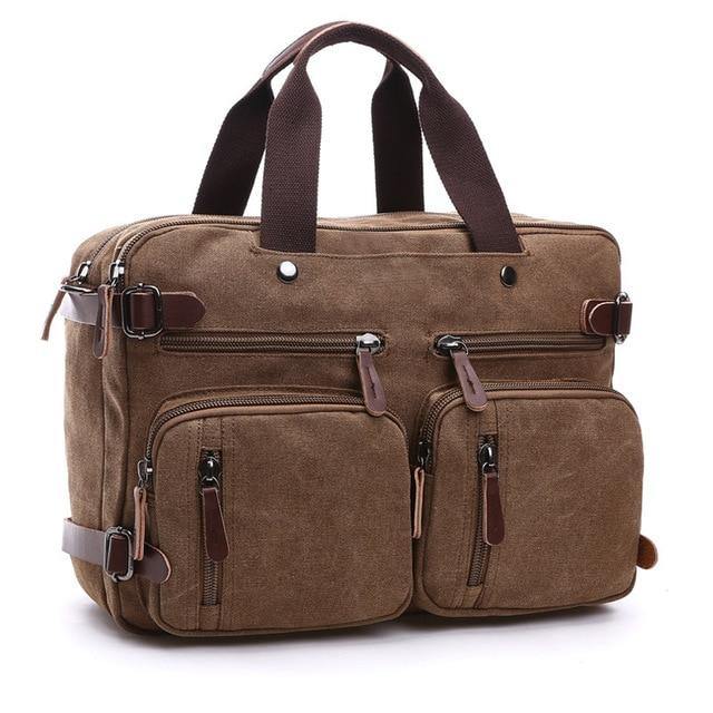 Scione Men Canvas Leather Briefcase  Laptop Pocket - foxberryparkproducts