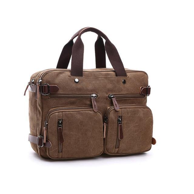 Scione Men Canvas Leather Briefcase  Laptop Pocket - foxberryparkproducts